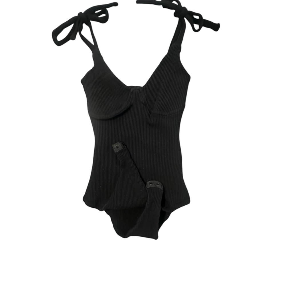 Black Tie-Shoulder Bodysuit - Picture 8 of 8